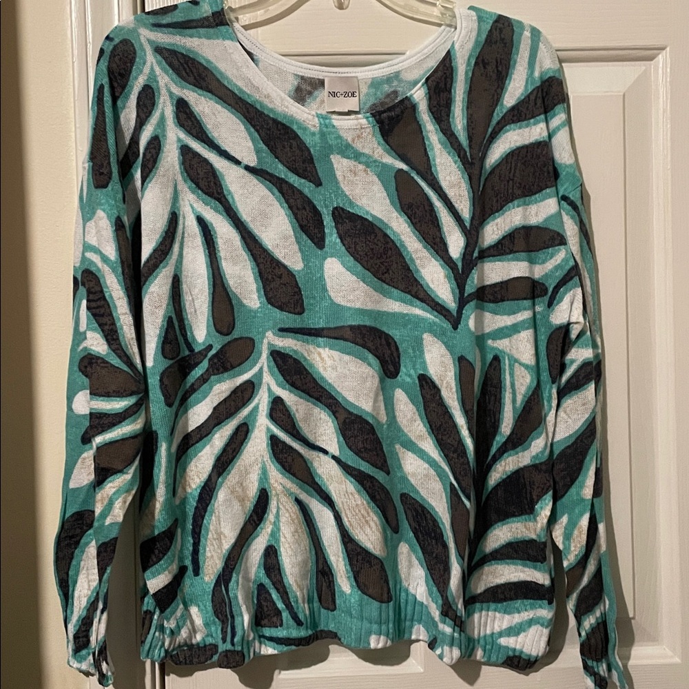 NIC+ZOE Teal and Black Knit Top NWOT